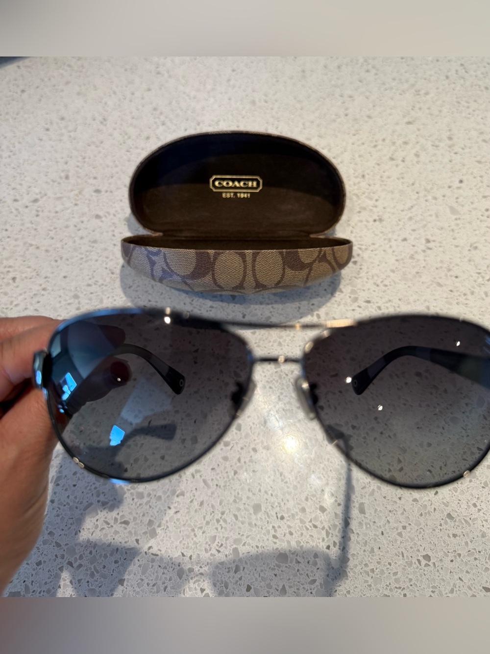 Coach Aviator Sunglasses with Gold Frame and Black Gradient Lenses